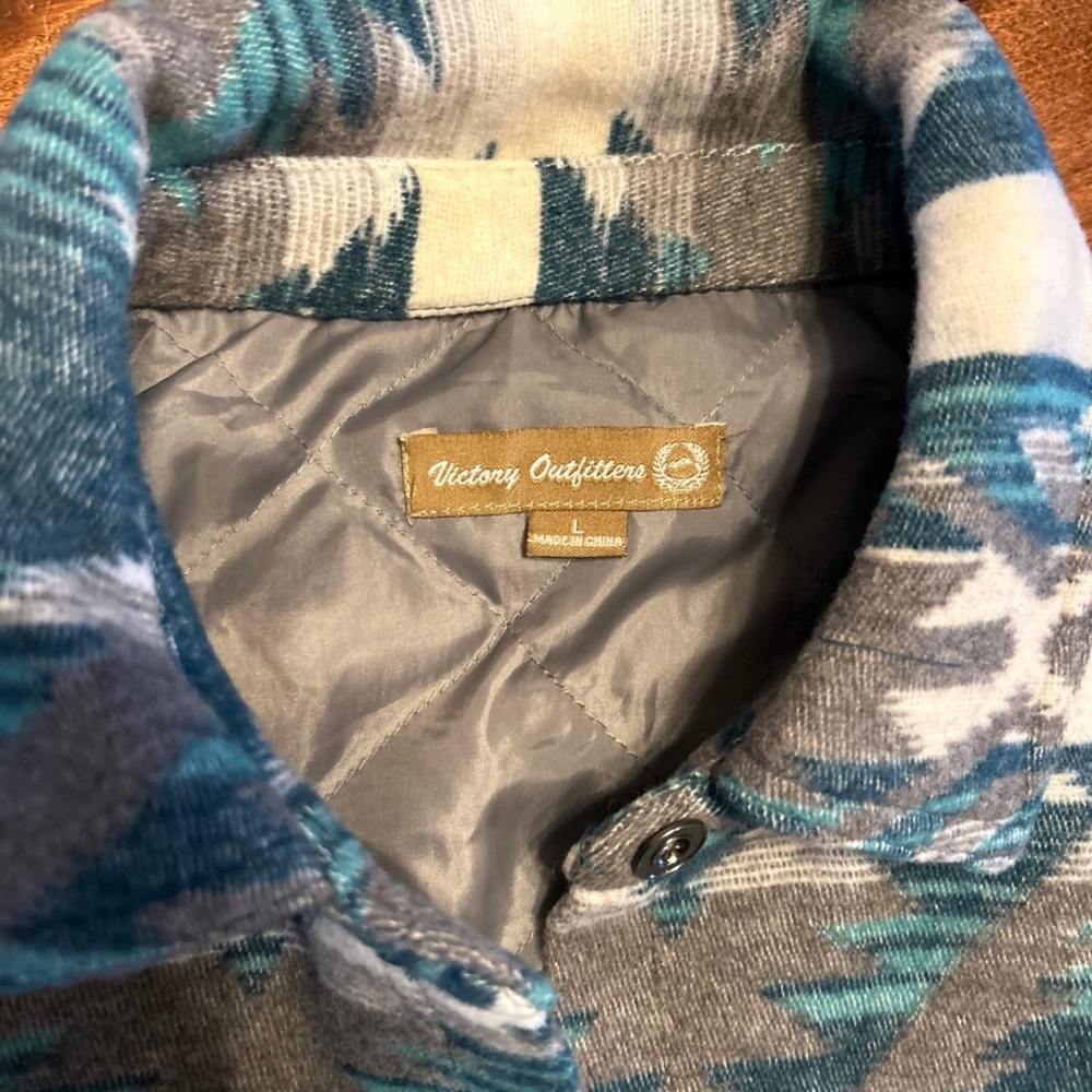 Teal And Gray Patterned Button-Up Jacket - image 2